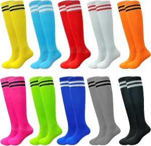 10 Pairs Kids Soccer Socks Stretchy Knee High Tube Colorful Football Athletic Team Socks for Boys Girls