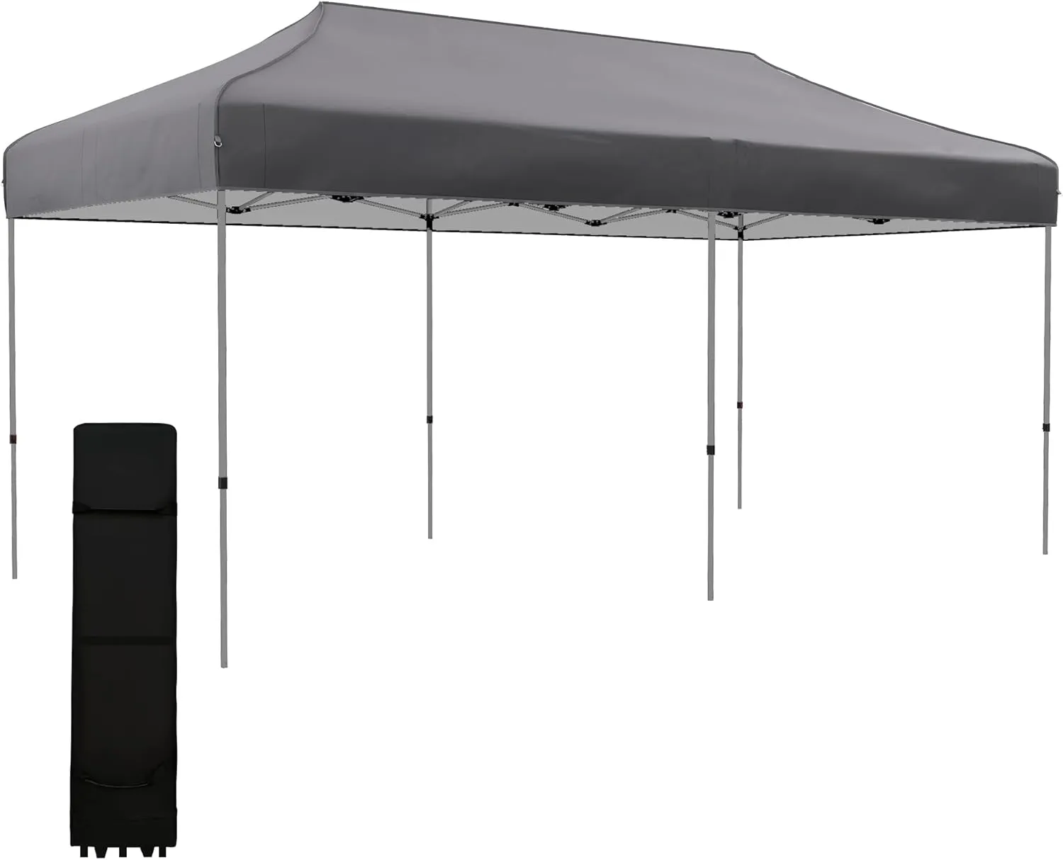 10' x 20' Pop Up Canopy Tent, Instant Sun Shelter with 3 Level Adjustable Height, Easy up Outdoor Tent for Parties with Wheeled Carry Bag for Garden, Patio, Gray