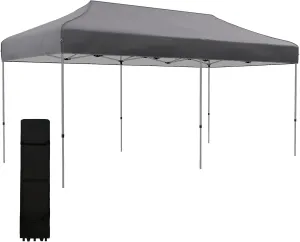 10' x 20' Pop Up Canopy Tent, Instant Sun Shelter with 3 Level Adjustable Height, Easy up Outdoor Tent for Parties with Wheeled Carry Bag for Garden, Patio, Gray