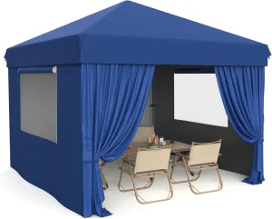10X10 Pop Up Canopy with Removable Sidewalls and Windows, Adjustable Heights Canopy Tent with Wheeled Bag, 4 Sandbags, 4 Ropes & 8 Stakes, Instant Shelter for Events, Party, Camping, Garden (Blue)