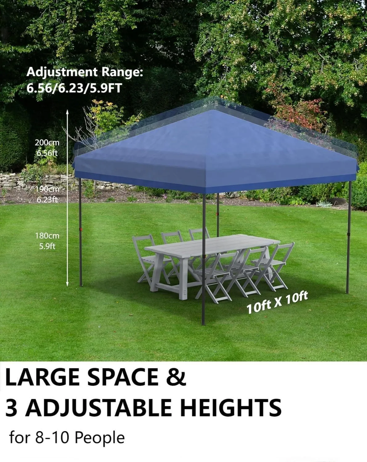 10X10 Pop Up Canopy with Removable Sidewalls and Windows, Adjustable Heights Canopy Tent with Wheeled Bag, 4 Sandbags, 4 Ropes & 8 Stakes, Instant Shelter for Events, Party, Camping, Garden (Blue)