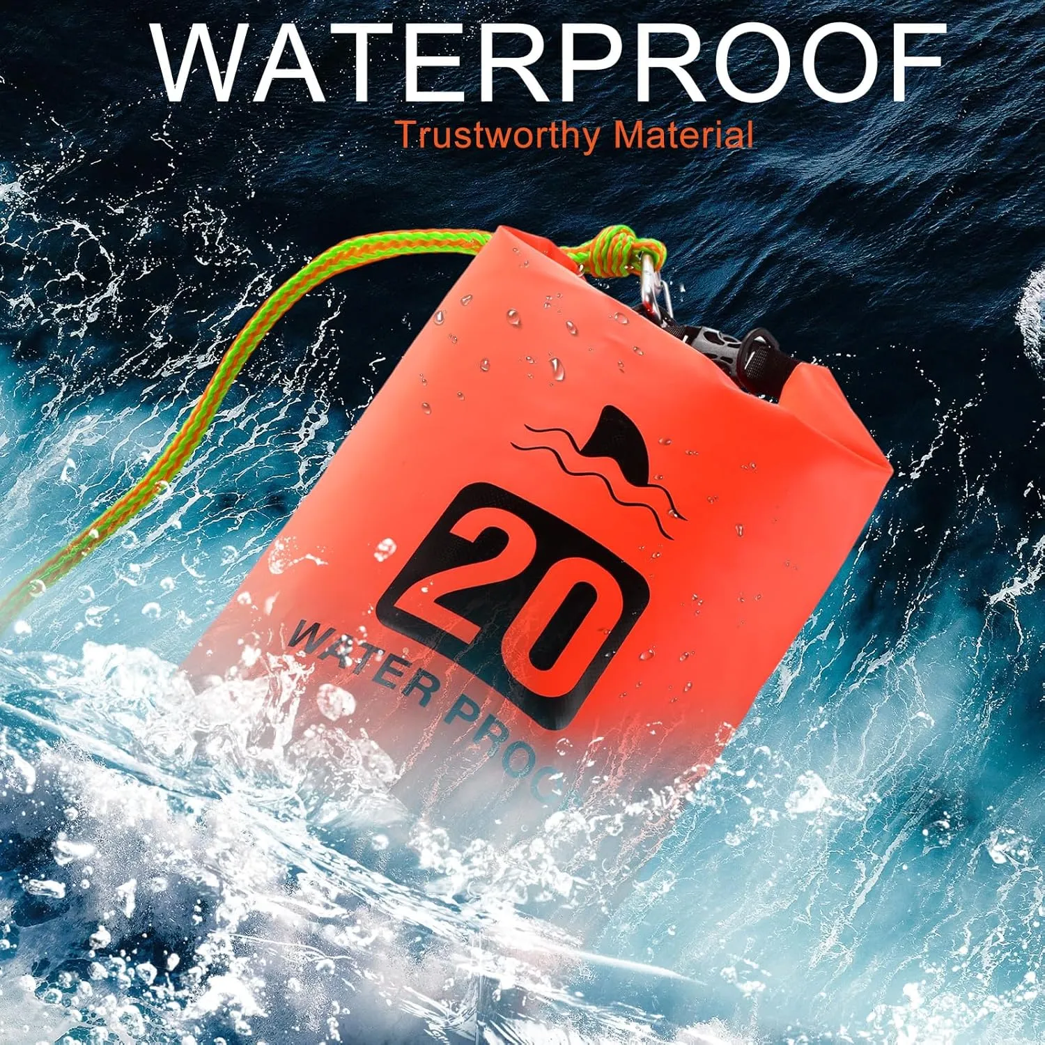 2 Set 20L Sand Anchor Heavy Duty Buoy Kit 2 in 1 Kayak Anchor Floating Waterproof Dry Bag with High Visibility Float Rope for Lake Beach Boat Hiking Camping Water Sports Surfing Kayaking(Orange)