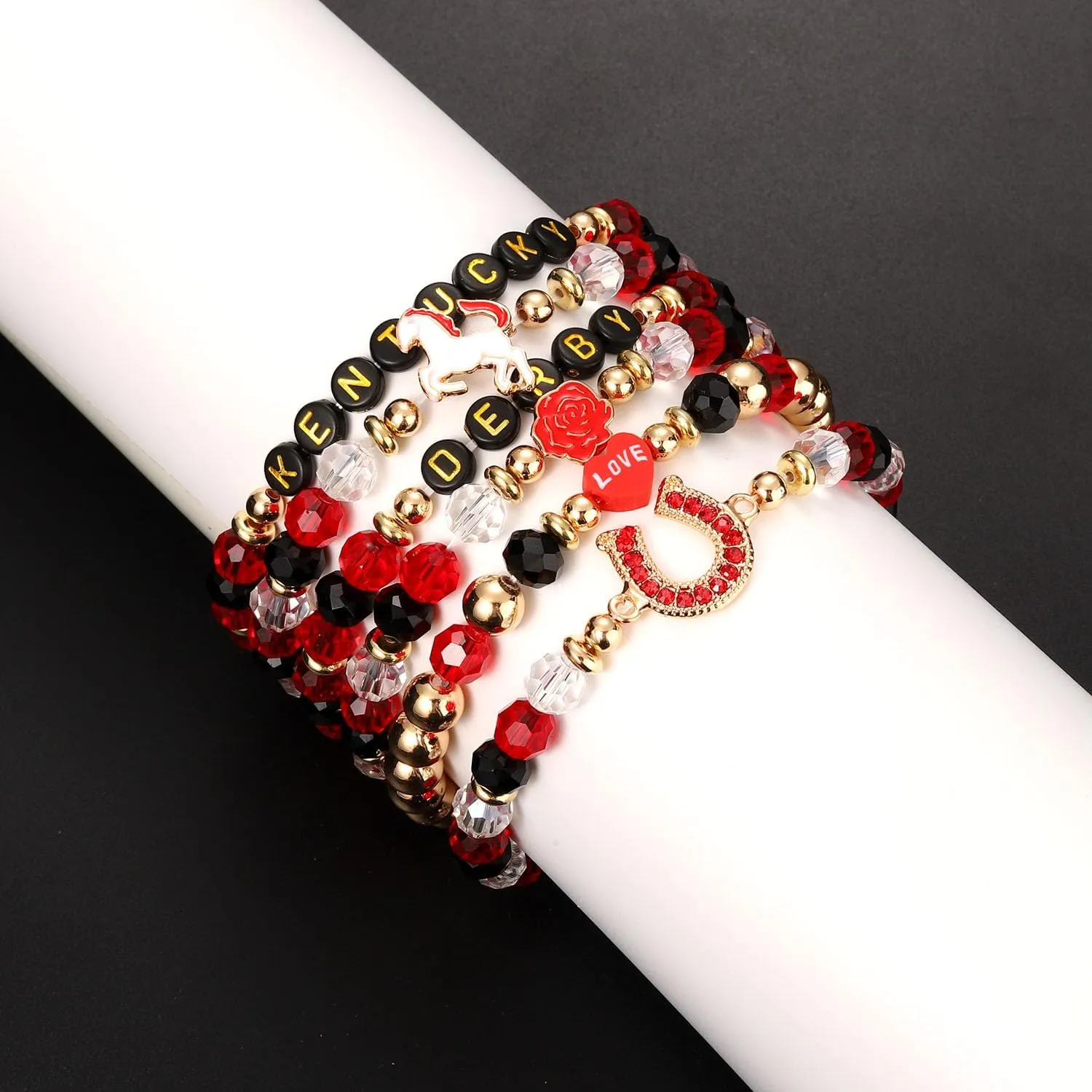 5 Pack Beaded Bracelet Stackable Christmas Thanksgiving St. Patrick’s Day Valentine's Day Beaded Stretch Bracelet Holiday Charm Bracelets Festive Jewelry Gifts for Women
