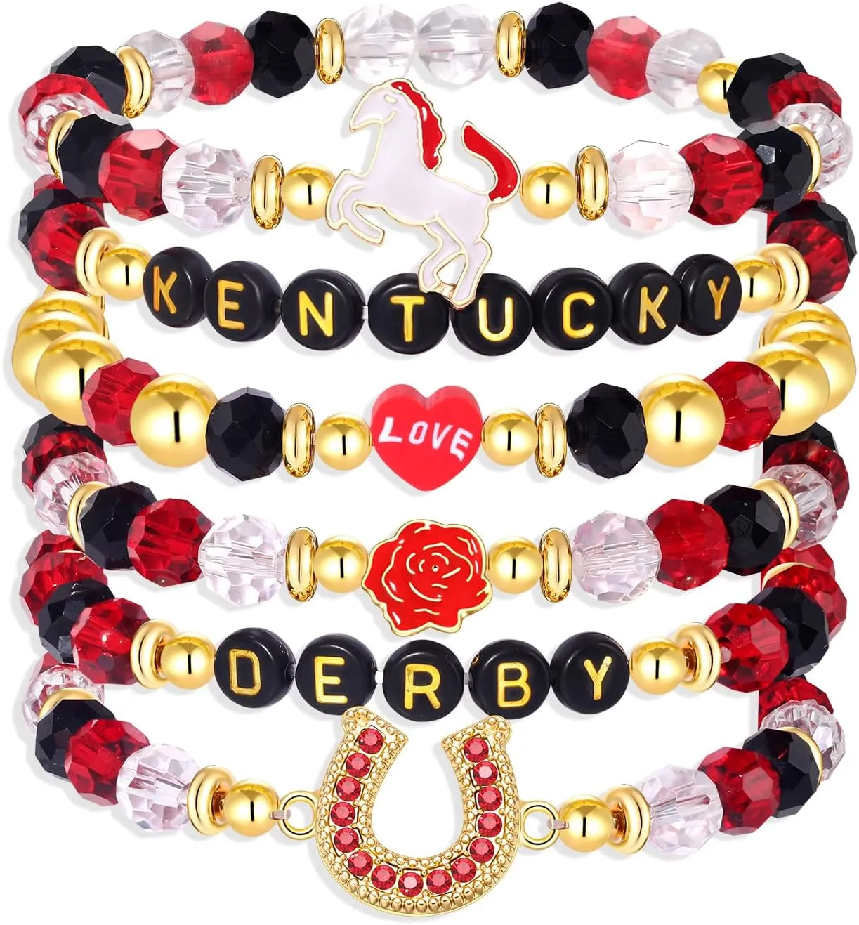 5 Pack Beaded Bracelet Stackable Christmas Thanksgiving St. Patrick’s Day Valentine's Day Beaded Stretch Bracelet Holiday Charm Bracelets Festive Jewelry Gifts for Women