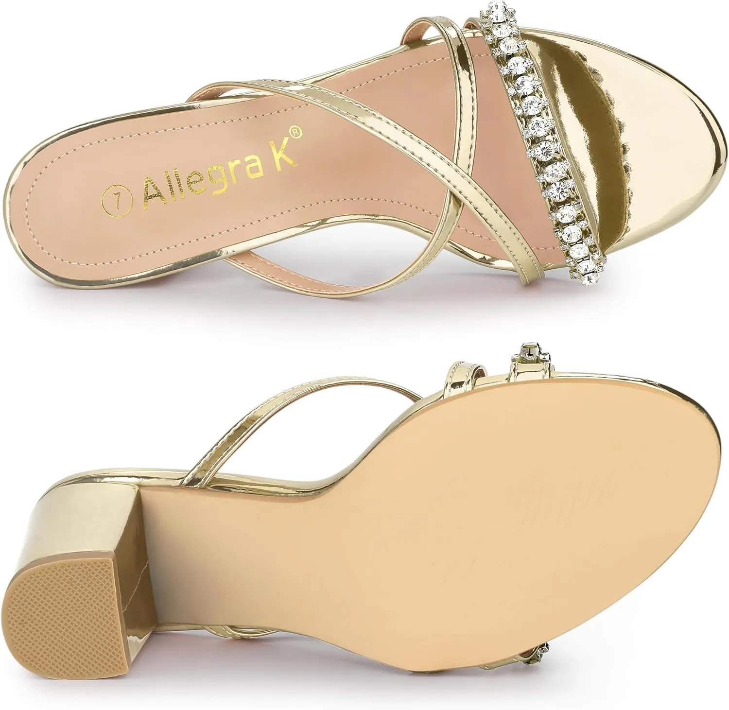 Allegra K Women's Crisscross Strap Rhinestone Block Heel Slide Sandals