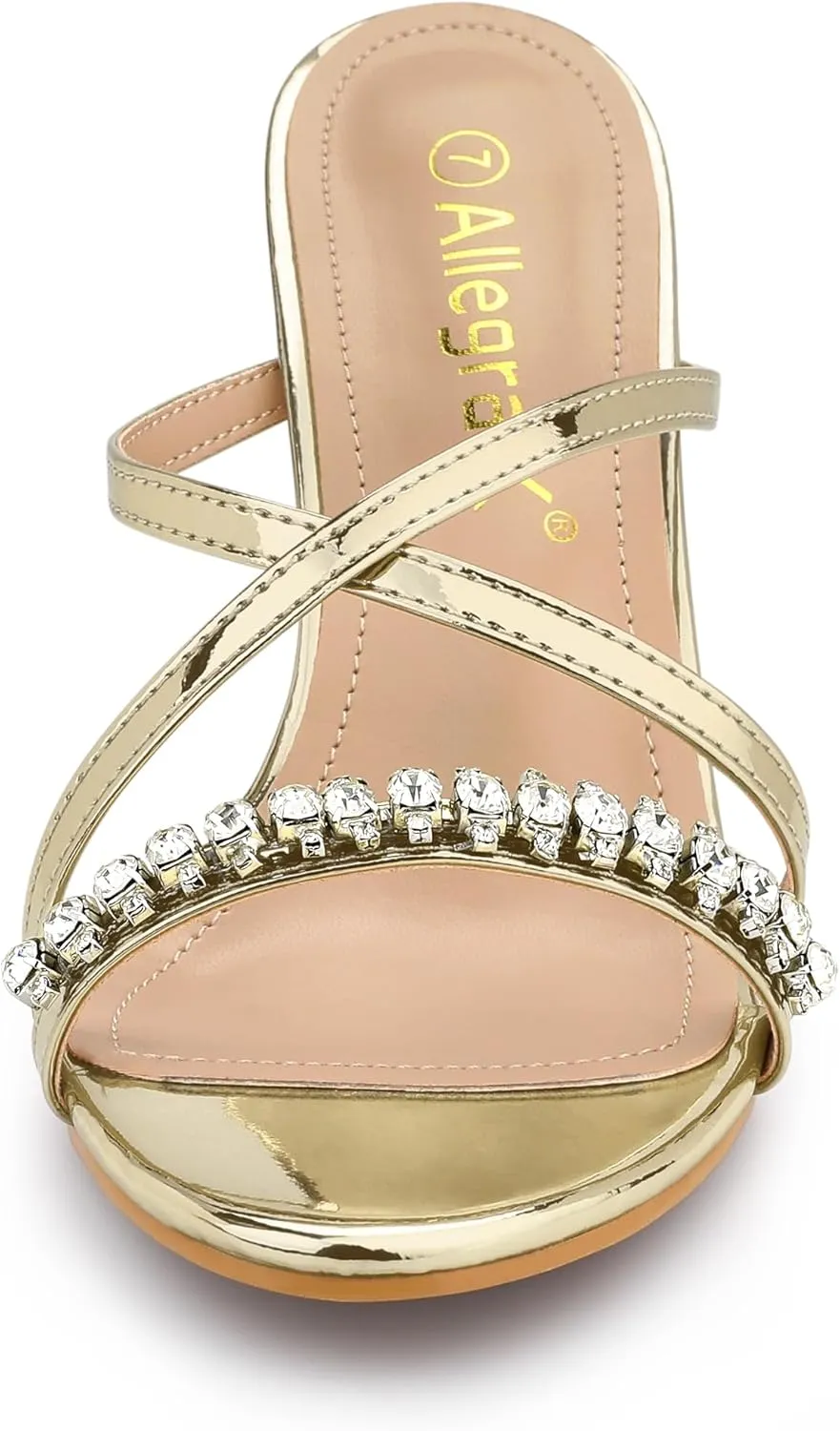 Allegra K Women's Crisscross Strap Rhinestone Block Heel Slide Sandals