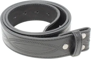 BC Belts Leather Belt Strap with Fancy Saddle Stitch Embossed Pattern 1.5" Wide with Snaps