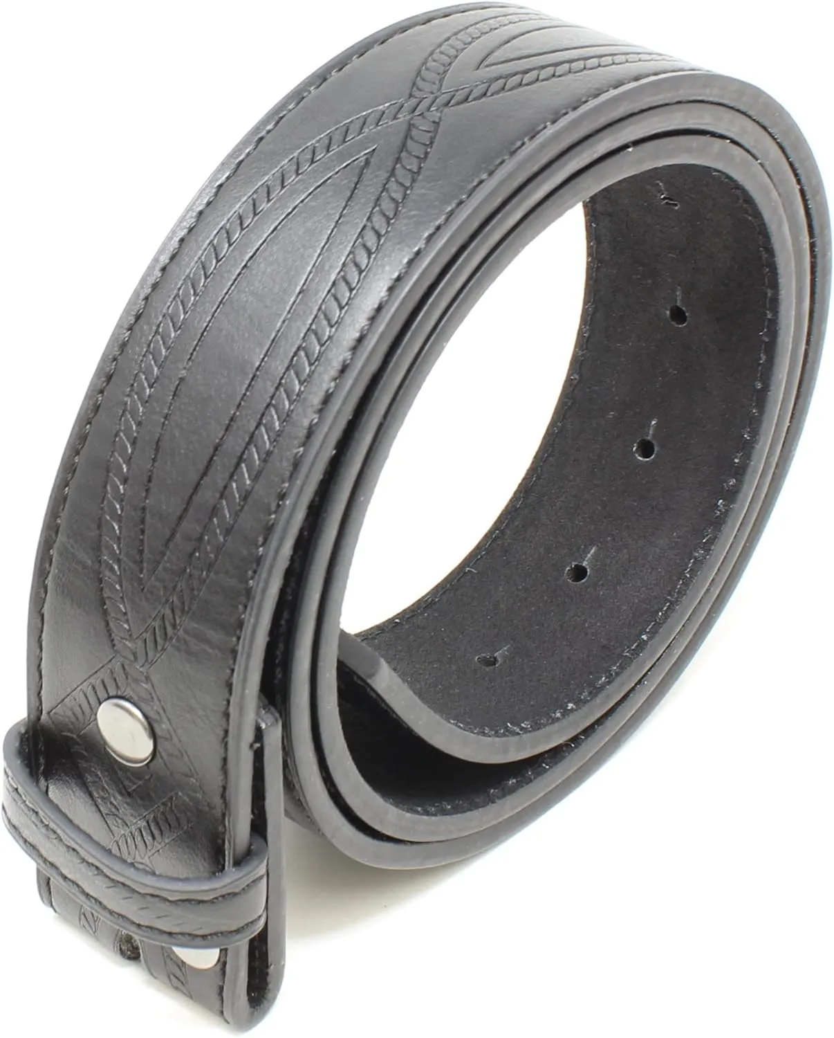 BC Belts Leather Belt Strap with Fancy Saddle Stitch Embossed Pattern 1.5" Wide with Snaps