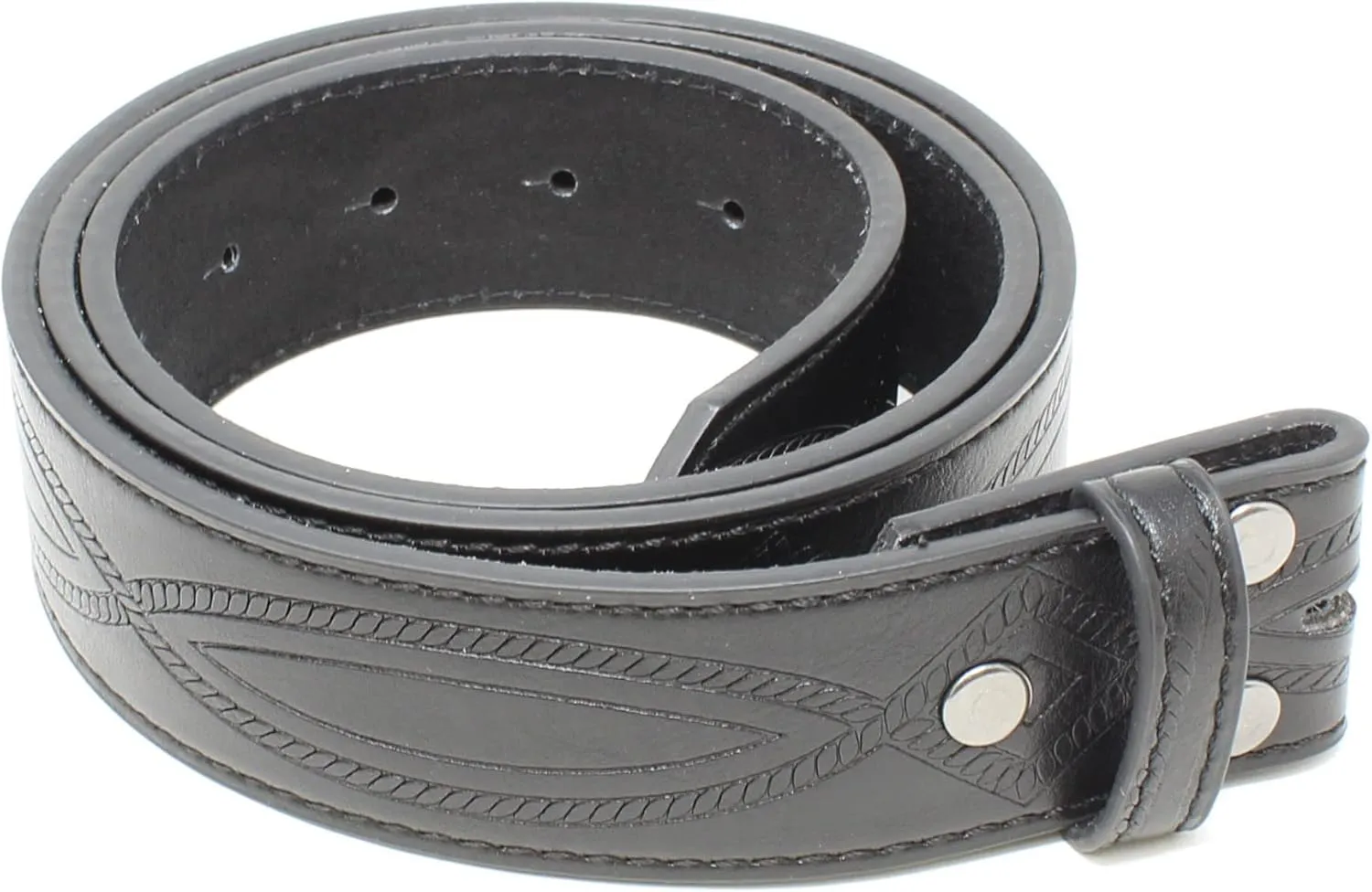 BC Belts Leather Belt Strap with Fancy Saddle Stitch Embossed Pattern 1.5" Wide with Snaps