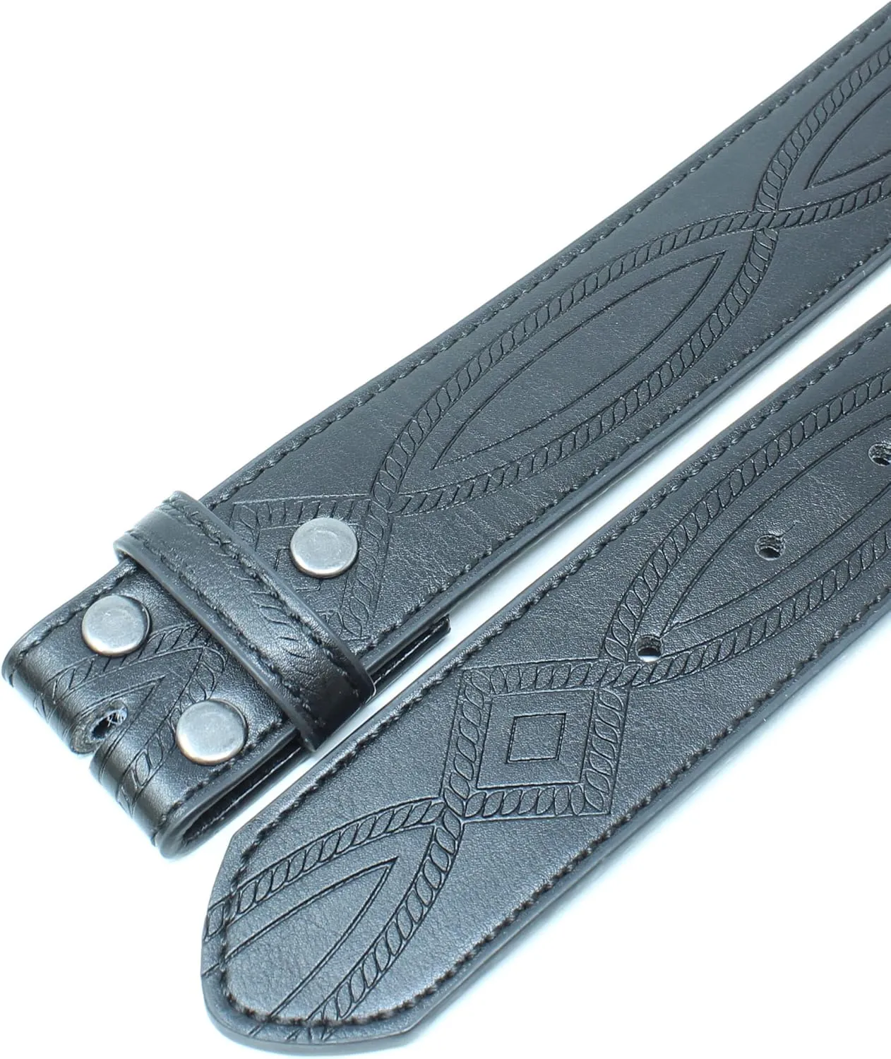 BC Belts Leather Belt Strap with Fancy Saddle Stitch Embossed Pattern 1.5" Wide with Snaps
