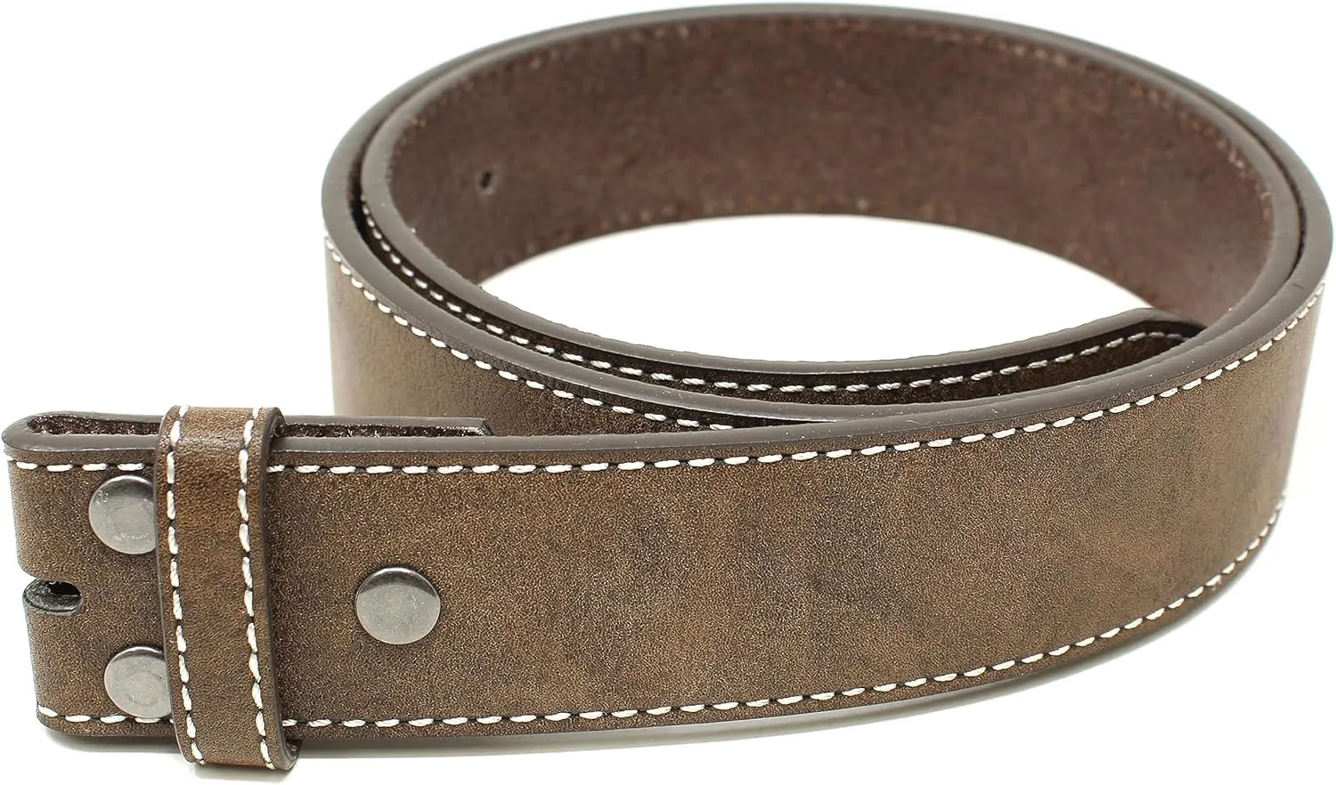 BC Belts Leather Belt Strap with Vintage Distressed Texture and White Stitching 1.5" Wide with Snaps