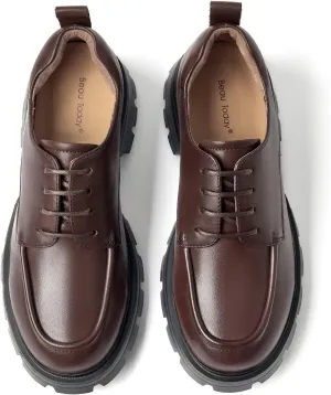 BEAU TODAY Oxford Shoes for Women, Chunky Platform Oxfords for Women, Genuine Leather Oxfords Shoes, Comfortable Business Office Work Shoes, Casual Low Heel Round Toe Dress Oxford Shoes