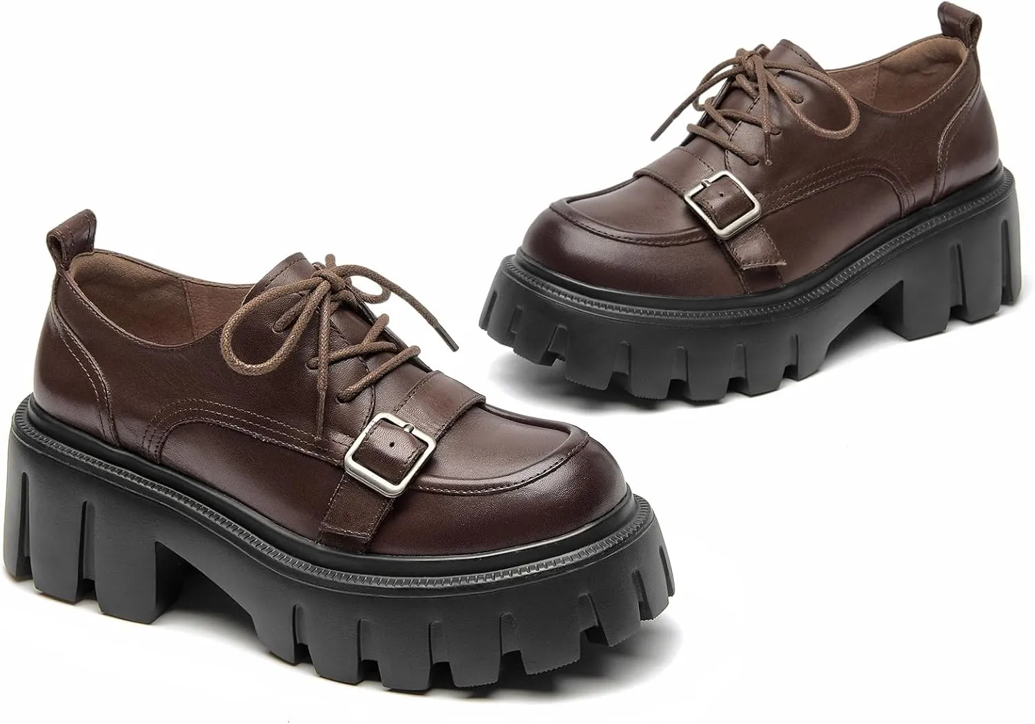 BEAU TODAY Platform Oxfords for Women, Oxford Shoes for Women, Chunky Leather Lace Up Oxford Shoes, Casual Comfort Business Work Office Dress Shoes