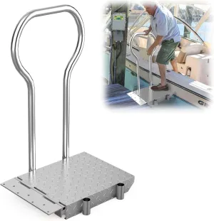 Boat Boarding Platform with Handrail, Foldable Dock Boarding Platform with Handle(500LBs Capacity,Silver)