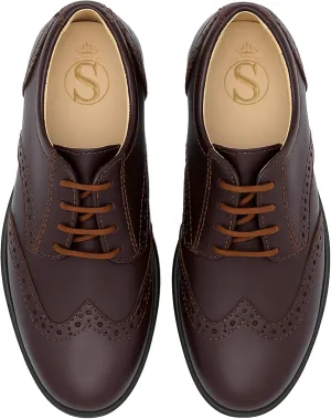 Boys’ Patent Derby Dress Shoes, Wingtip Brogue Lace-Up Wedding Prom Formal Footwear