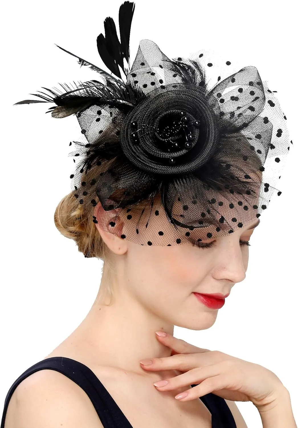 Cizoe Fascinators Hat for Women Tea Party Headband Kentucky Derby Wedding Flower Cocktail Mesh Feathers Hair Clip
