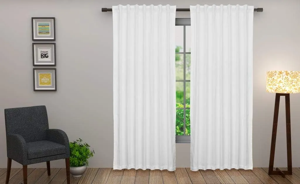 COTTON CRAFT White Curtain Window Panel Drapes - Set of 2 - Thick Cotton Duck Fabric Reverse Tab Top Window Treatment - Bonus Tie Backs - Clean Crisp Elegant Look - Bedroom Living Room - 50 W x 108 L