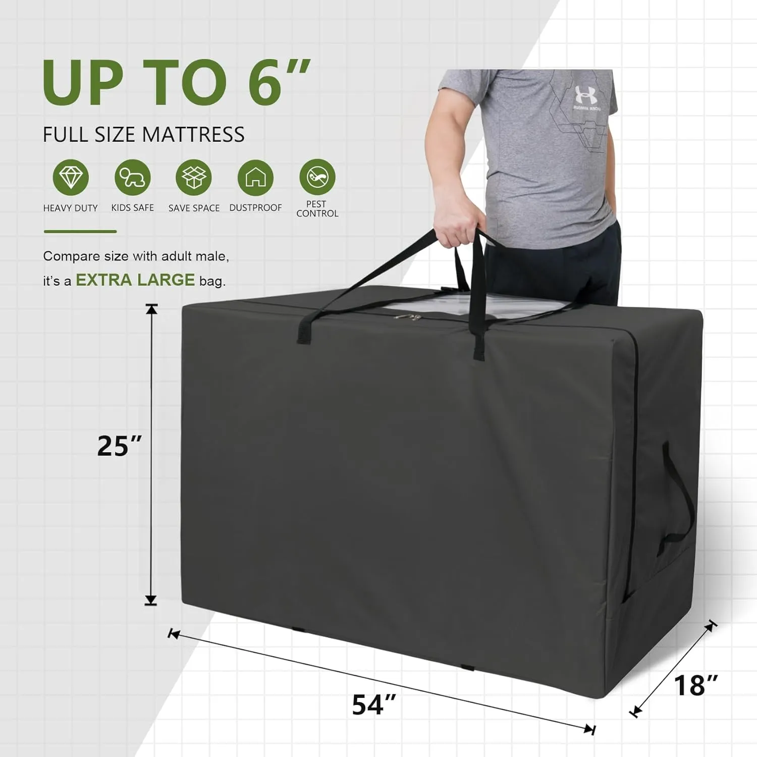 Cuddly Nest Folding Mattress Storage Bag - Heavy Duty Carry Case for Tri-Fold Guest Bed (Fits 6" Full Mattress,Black)