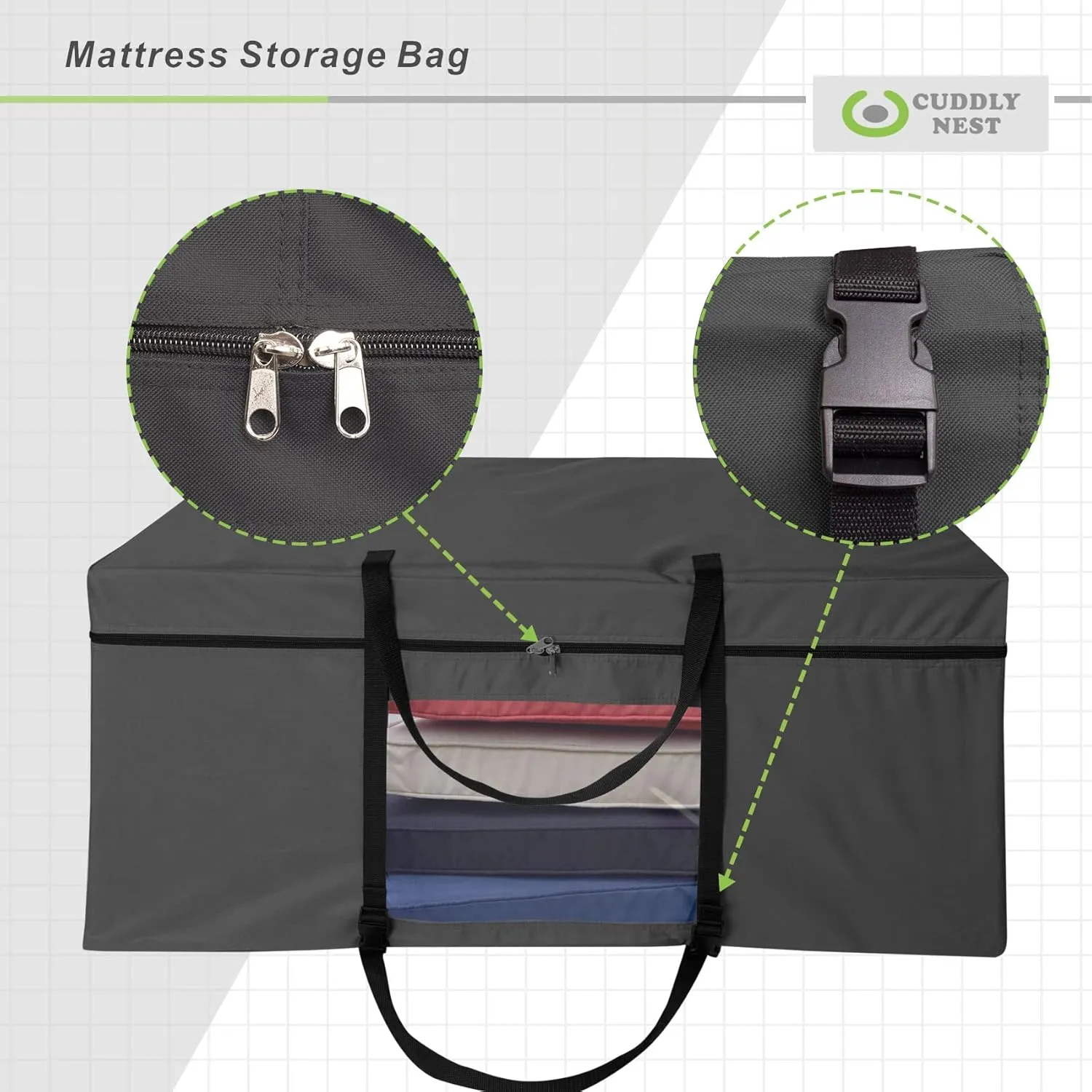 Cuddly Nest Folding Mattress Storage Bag - Heavy Duty Carry Case for Tri-Fold Guest Bed (Fits 6" Full Mattress,Black)