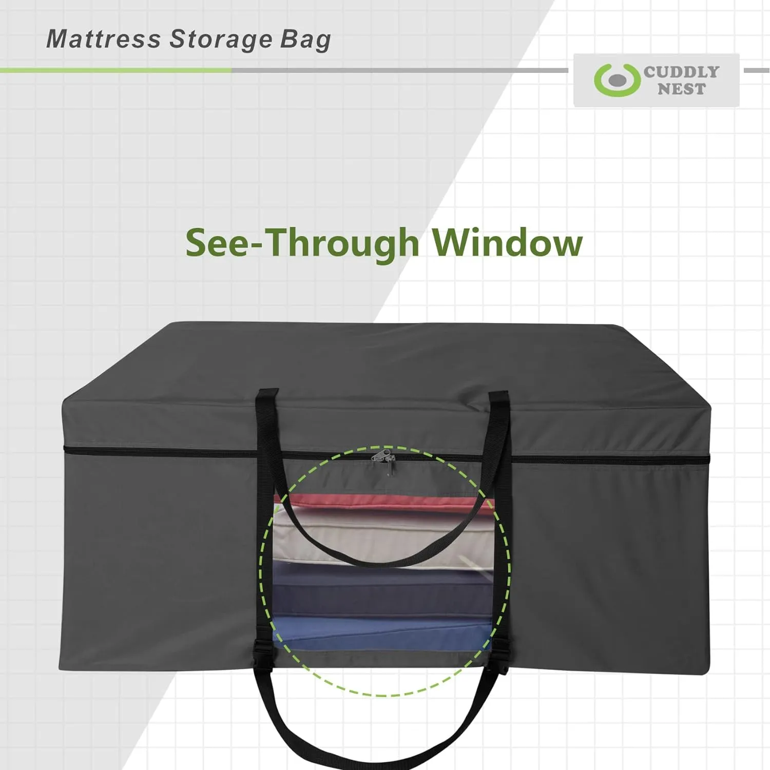 Cuddly Nest Folding Mattress Storage Bag - Heavy Duty Carry Case for Tri-Fold Guest Bed (Fits 6" Full Mattress,Black)