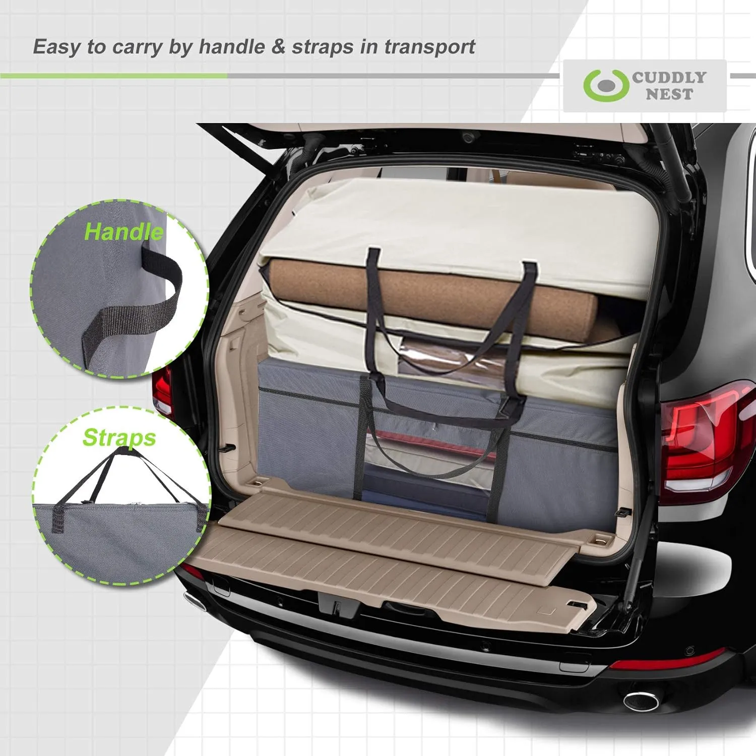 Cuddly Nest Folding Mattress Storage Bag - Heavy Duty Carry Case for Tri-Fold Guest Bed (Fits 6" Queen Mattress,Grey)