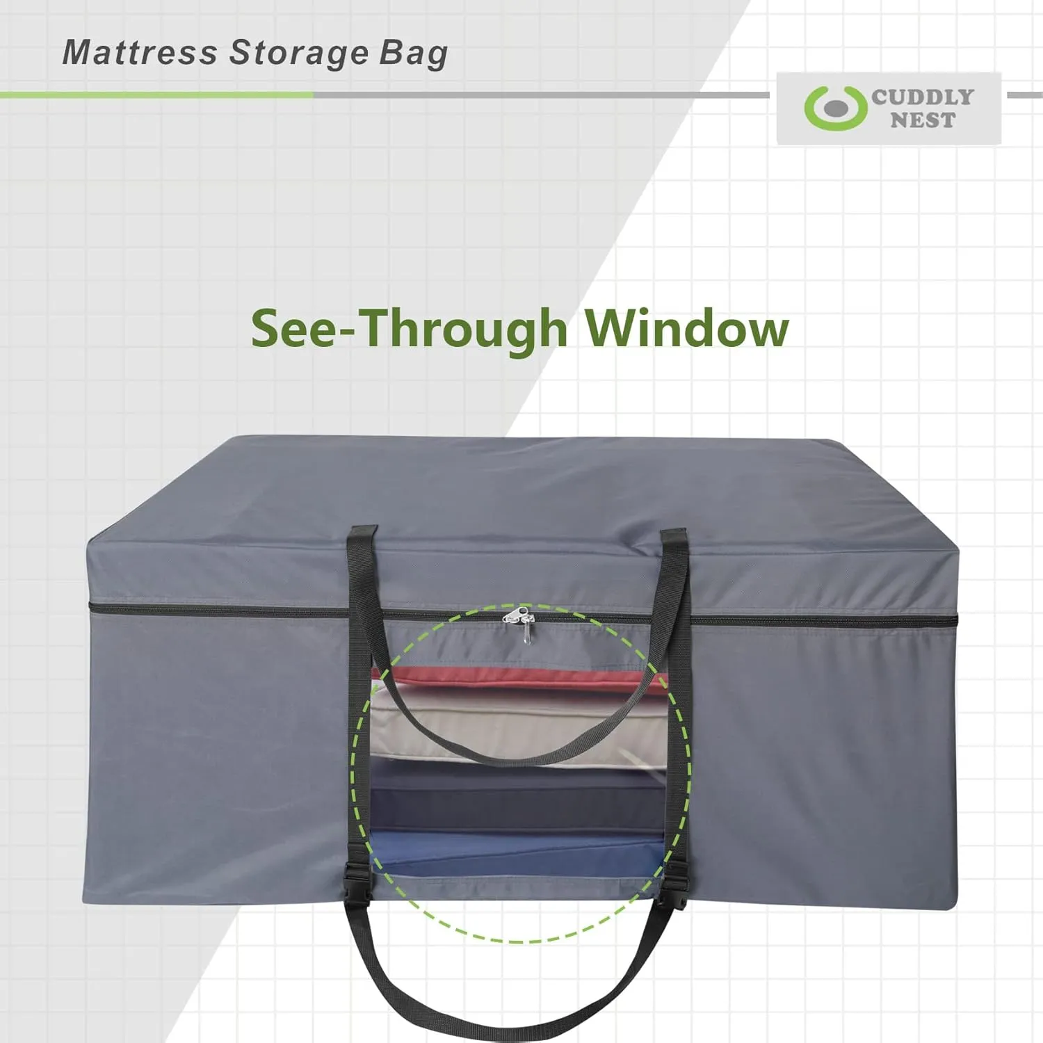 Cuddly Nest Folding Mattress Storage Bag - Heavy Duty Carry Case for Tri-Fold Guest Bed (Fits 6" Queen Mattress,Grey)