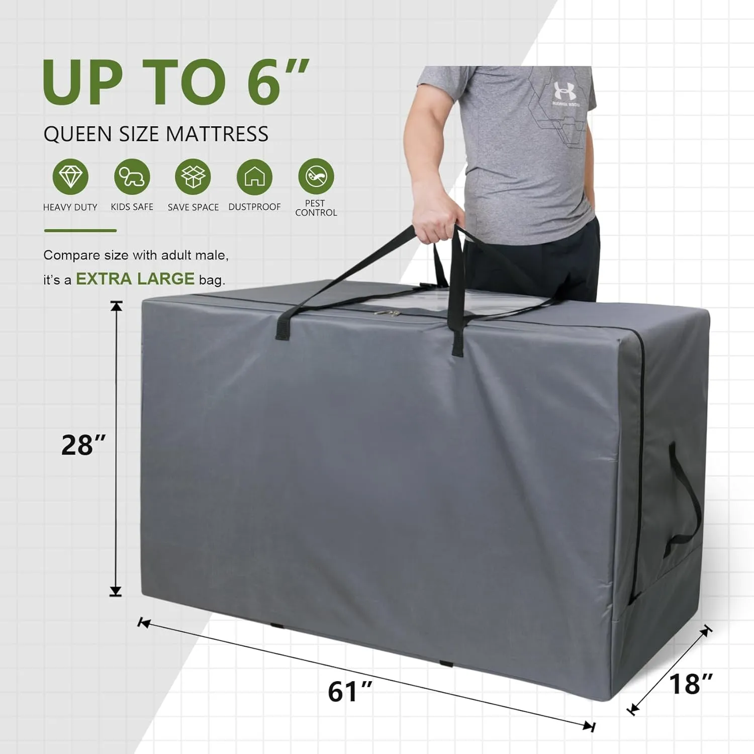Cuddly Nest Folding Mattress Storage Bag - Heavy Duty Carry Case for Tri-Fold Guest Bed (Fits 6" Queen Mattress,Grey)