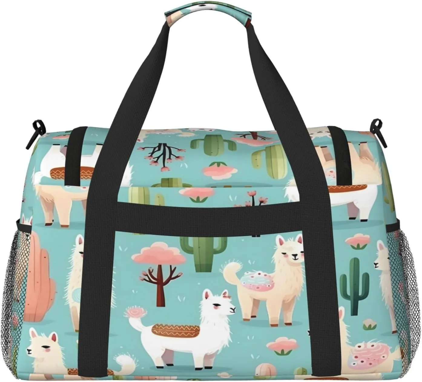 Cute Alpaca Llama Animal Cactus Travel Duffel Bag with Strap Multi Pockets Sports Bag Handbag Large Shoulder Bag for Gym Weekend Fitness Camping