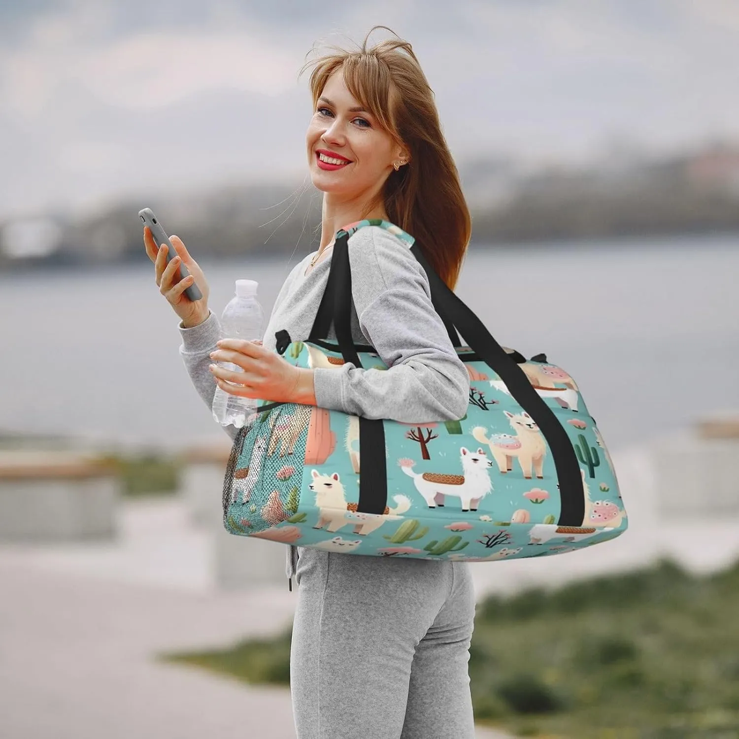 Cute Alpaca Llama Animal Cactus Travel Duffel Bag with Strap Multi Pockets Sports Bag Handbag Large Shoulder Bag for Gym Weekend Fitness Camping