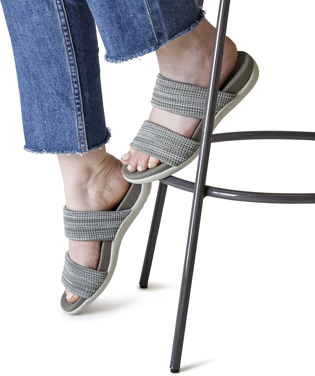 Dearfoams Women's Original Comfort Blair Slip-On Double Band Slide Sandal with Arch Support