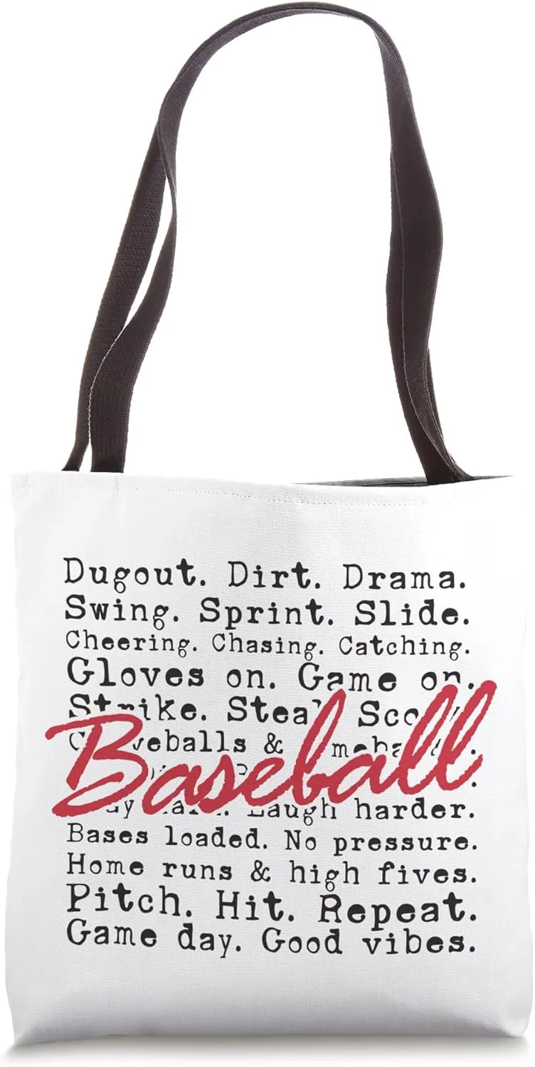 Dugout Dirt Drama Baseball Game Day Sports Quote Typography Tote Bag