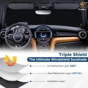 EcoNour Mini Cooper & Cooper S Hardtop 4-Door Front Windshield Sunshade Compatible with 2014-2024 2025-240T Polyester Foldable Window Shade - Blocks UV Rays & Keeps Your Car Cool