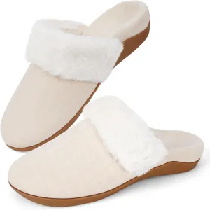 ERGOfoot Womens Orthopedic Fuzzy Slippers with Arch Support - Ideal for Plantar Fasciitis, Slip-On Bedroom House Shoes with Indoor/Outdoor Anti-Skid Rubber Sole