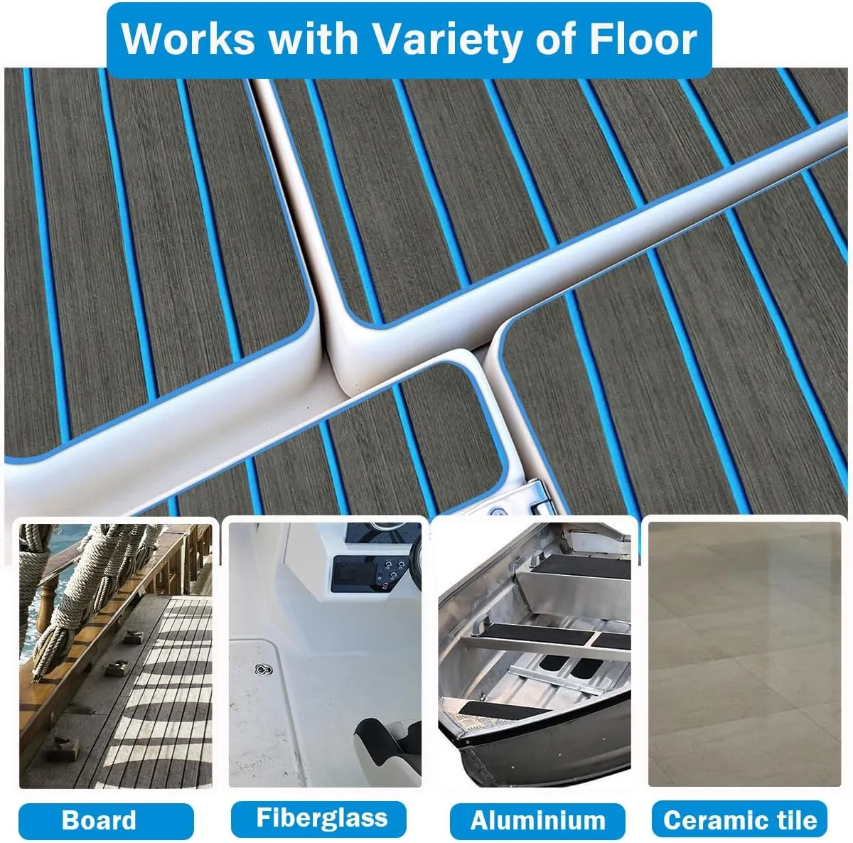 EVA Foam Decking 94x45/35/16 Faux Teak Marine Carpet Non-Slip Self-Adhesive Foam Deck Mat Rolls Sheet for MotorBoats, Pontoon, Yacht, Jon Boat Floor