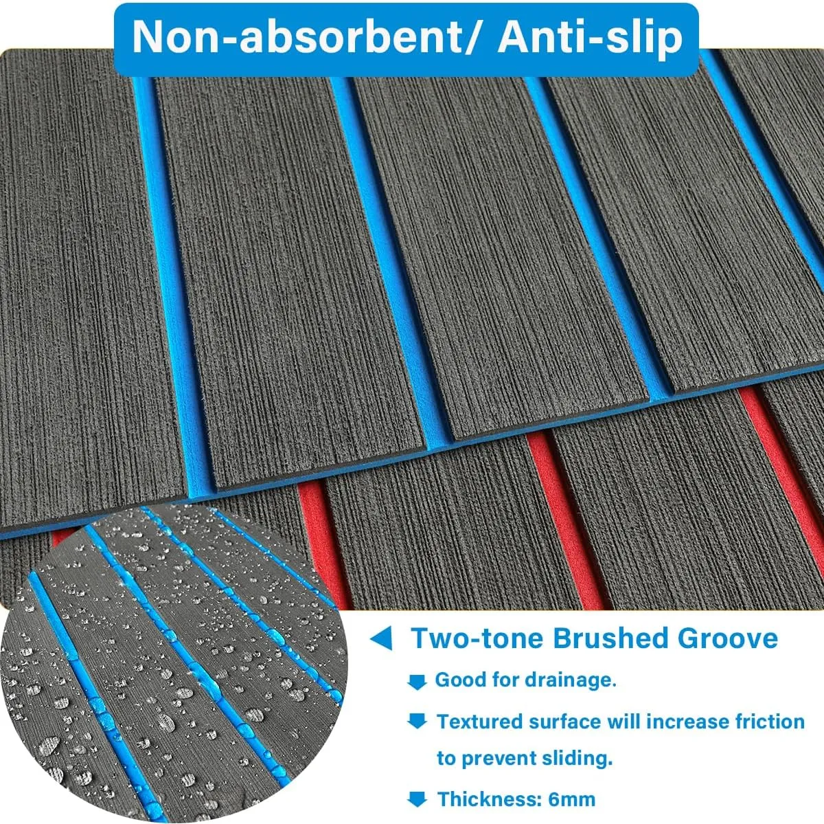 EVA Foam Decking 94x45/35/16 Faux Teak Marine Carpet Non-Slip Self-Adhesive Foam Deck Mat Rolls Sheet for MotorBoats, Pontoon, Yacht, Jon Boat Floor