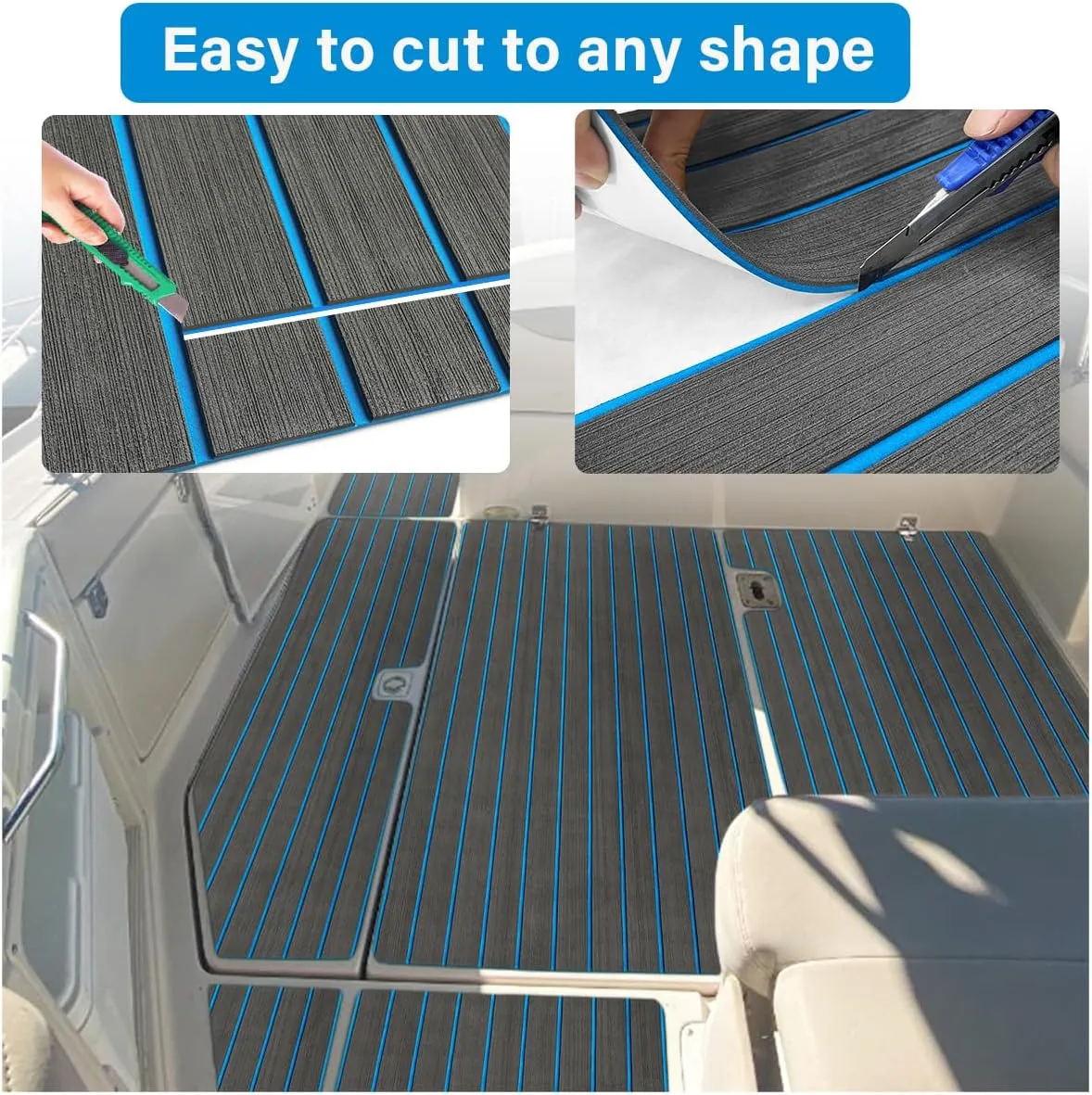 EVA Foam Decking 94x45/35/16 Faux Teak Marine Carpet Non-Slip Self-Adhesive Foam Deck Mat Rolls Sheet for MotorBoats, Pontoon, Yacht, Jon Boat Floor