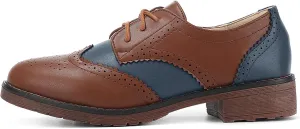 Fashion Women Oxford Shoes Block Heel Lace Up Derby Casual Brogue Shoes Brown Sneaker