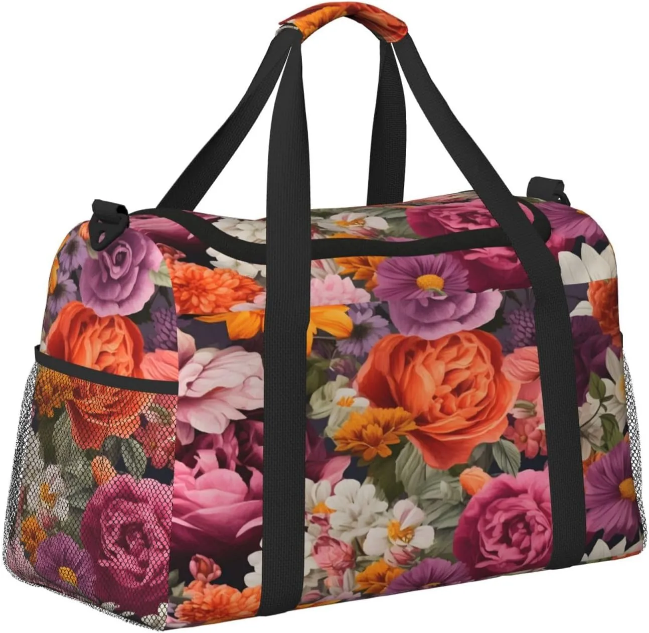 Flowers Floral Travel Duffel Bag with Strap Multi Pockets Sports Bag Handbag Large Shoulder Bag for Gym Weekend Fitness Camping