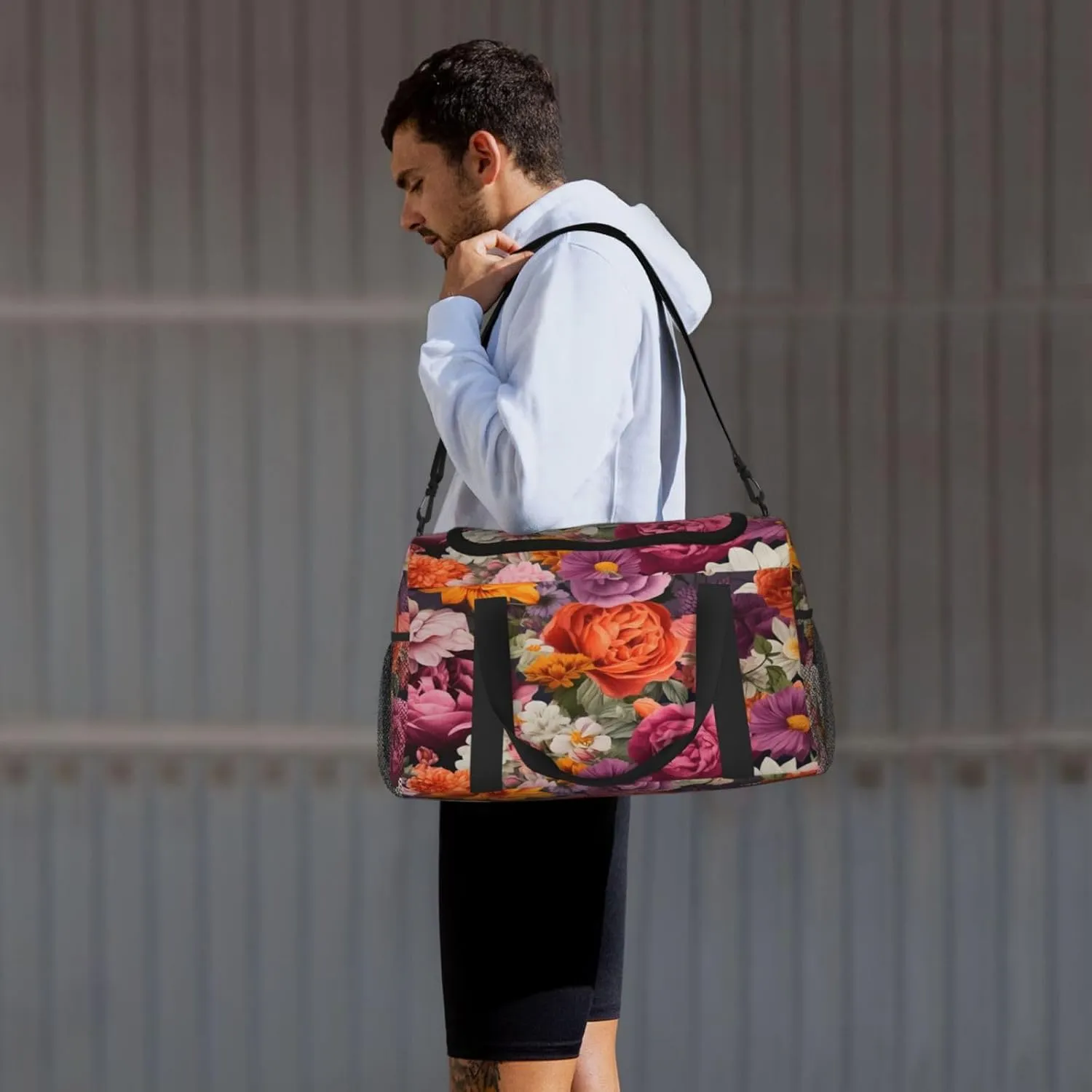 Flowers Floral Travel Duffel Bag with Strap Multi Pockets Sports Bag Handbag Large Shoulder Bag for Gym Weekend Fitness Camping