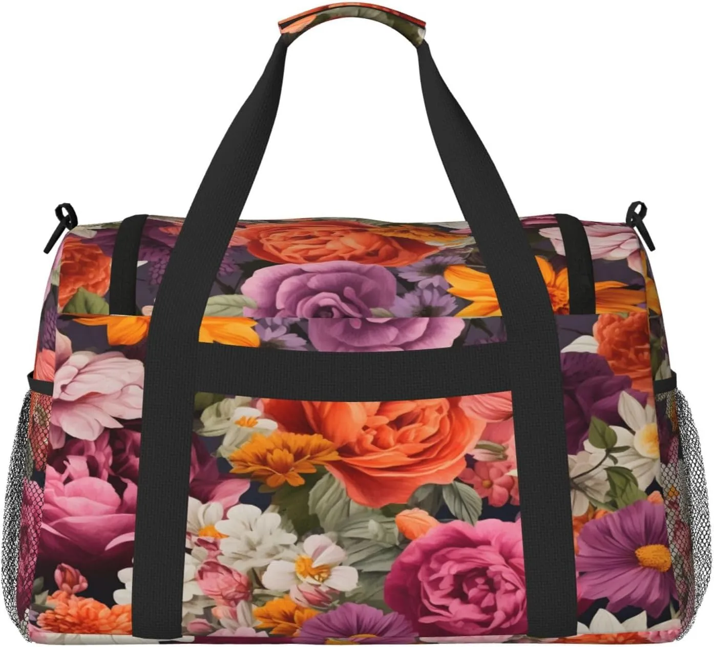 Flowers Floral Travel Duffel Bag with Strap Multi Pockets Sports Bag Handbag Large Shoulder Bag for Gym Weekend Fitness Camping