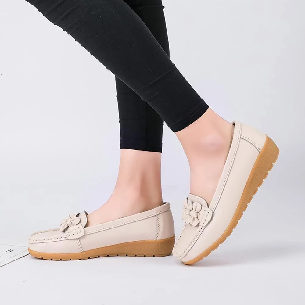 FolHaoth Womens Loafers Slip On Moccasin Shoes Casual Flat Breathable Round Toe Comfortable Walking Nurse Loafers Non Slip Fashion Driving Shoes for Women