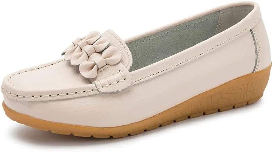 FolHaoth Womens Loafers Slip On Moccasin Shoes Casual Flat Breathable Round Toe Comfortable Walking Nurse Loafers Non Slip Fashion Driving Shoes for Women