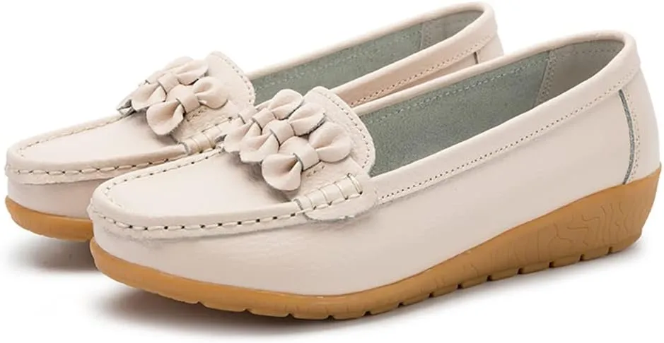 FolHaoth Womens Loafers Slip On Moccasin Shoes Casual Flat Breathable Round Toe Comfortable Walking Nurse Loafers Non Slip Fashion Driving Shoes for Women