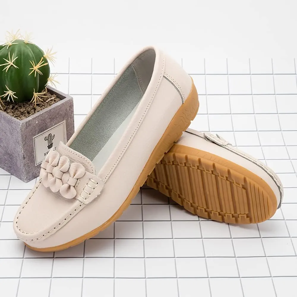 FolHaoth Womens Loafers Slip On Moccasin Shoes Casual Flat Breathable Round Toe Comfortable Walking Nurse Loafers Non Slip Fashion Driving Shoes for Women