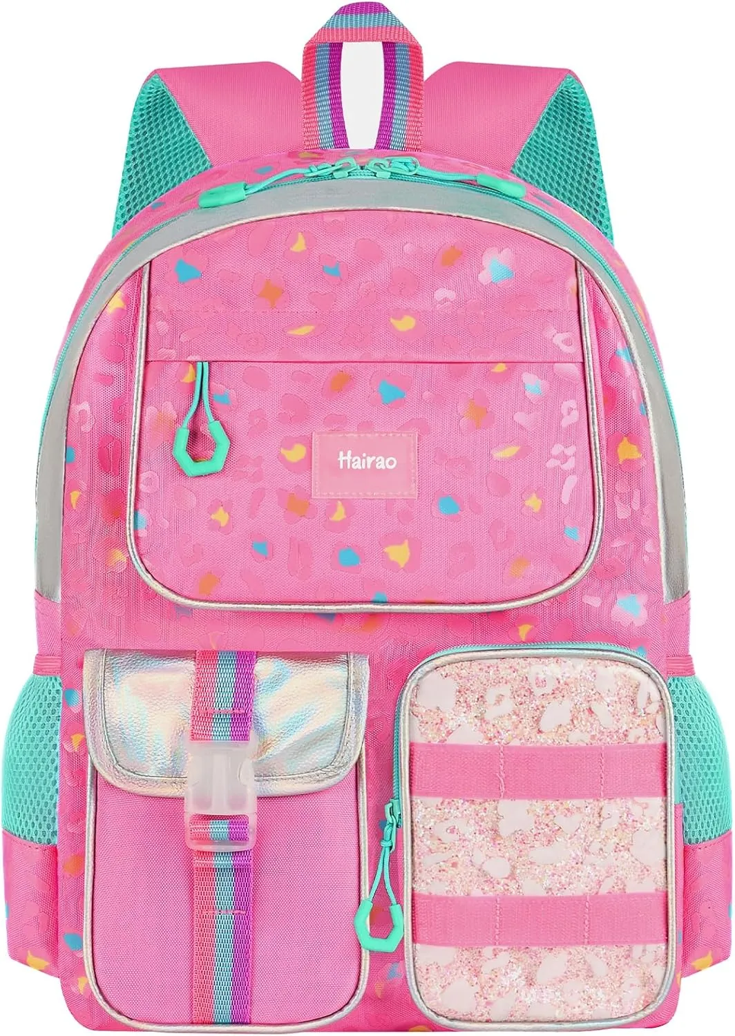 Girls School Backpack for Ages 6-12, Pink Leopard Print Bookbag with Adjustable Straps,Lightweight Waterproof Elementary Student Backpack for Daily Use and Travel