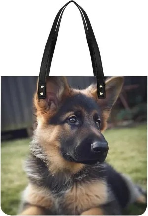 Grocery Bags German Shepherd Puppy Bag for Women Lightweight Beach Bag Shoulder Bags for Travel Shopping Work Handbag