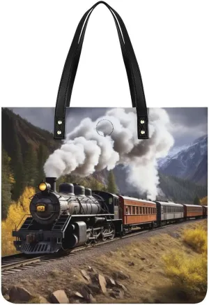 Grocery Bags Steam Locomotive Train Bag for Women Lightweight Beach Bag Shoulder Bags for Travel Shopping Work Handbag