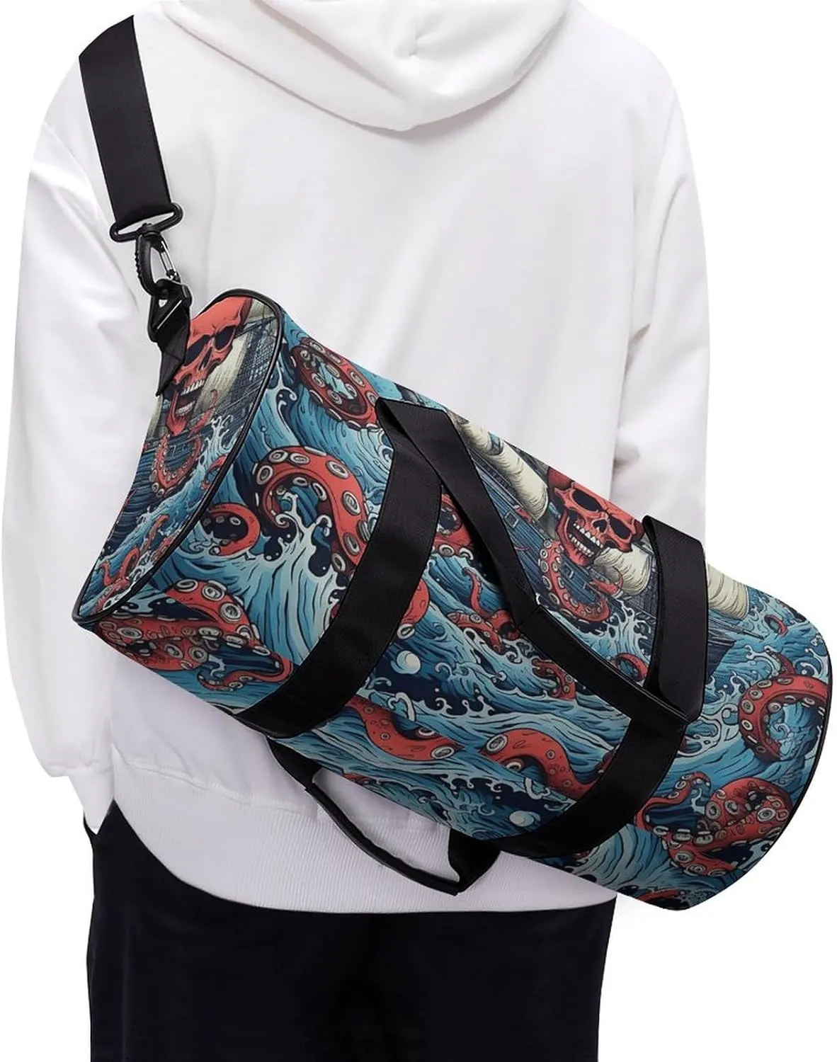 Gym Bag Octopus And Boat Duffel Bag for Men Women Overnight Bag with Shoe Compartment Workout Bags
