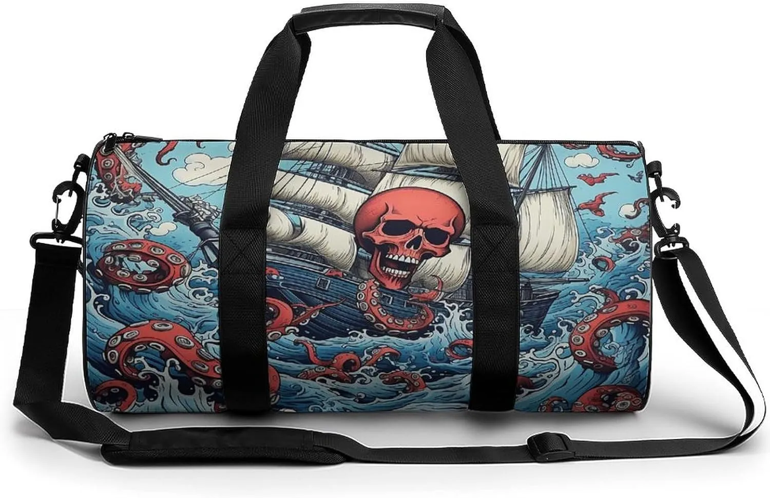 Gym Bag Octopus And Boat Duffel Bag for Men Women Overnight Bag with Shoe Compartment Workout Bags