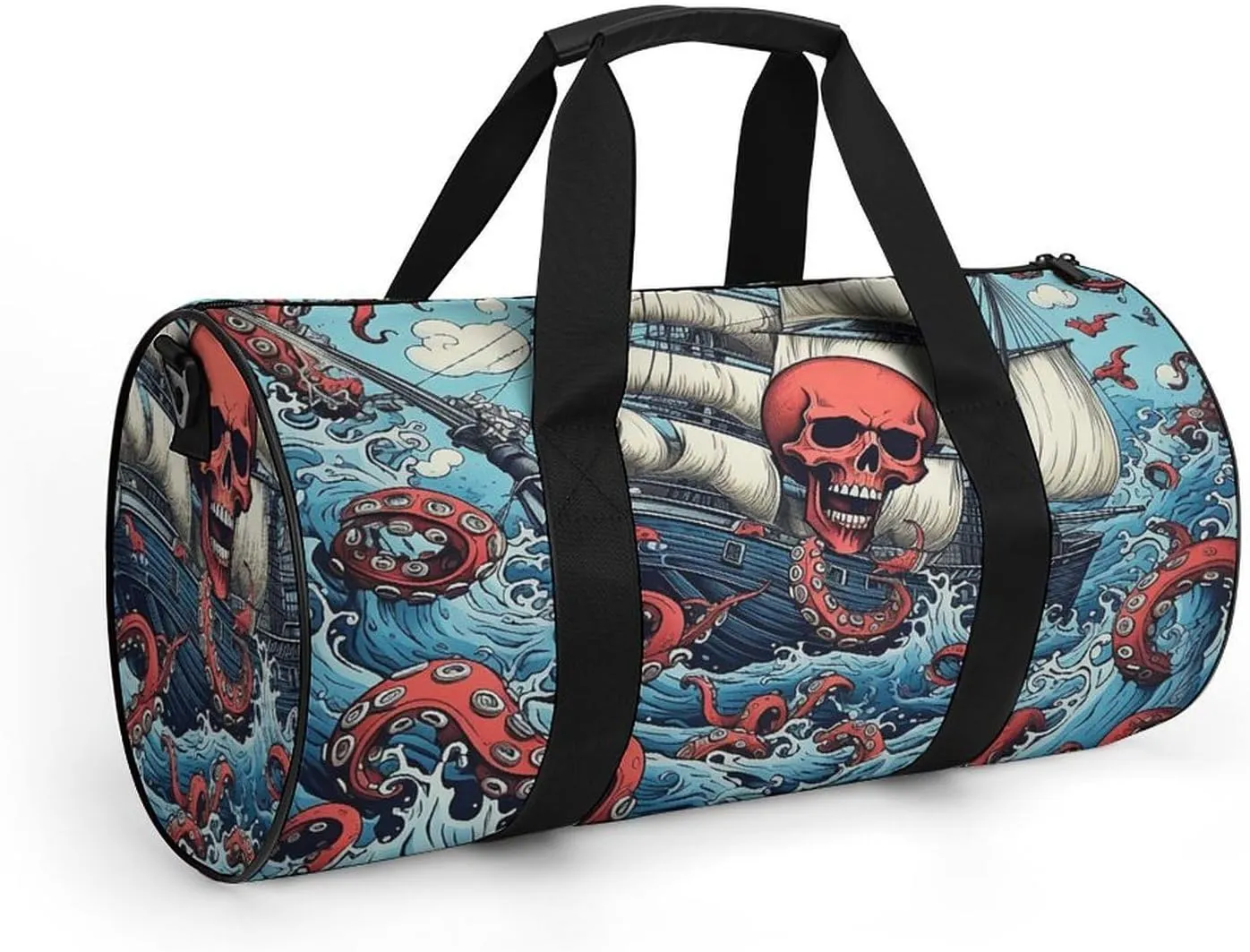 Gym Bag Octopus And Boat Duffel Bag for Men Women Overnight Bag with Shoe Compartment Workout Bags